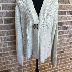 Cally one button cardigan casual chunky knit cream ivory size US XL long sleeves